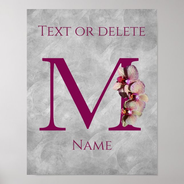 Orchid Elegant Monogram Initial M Personalized Poster (Front)
