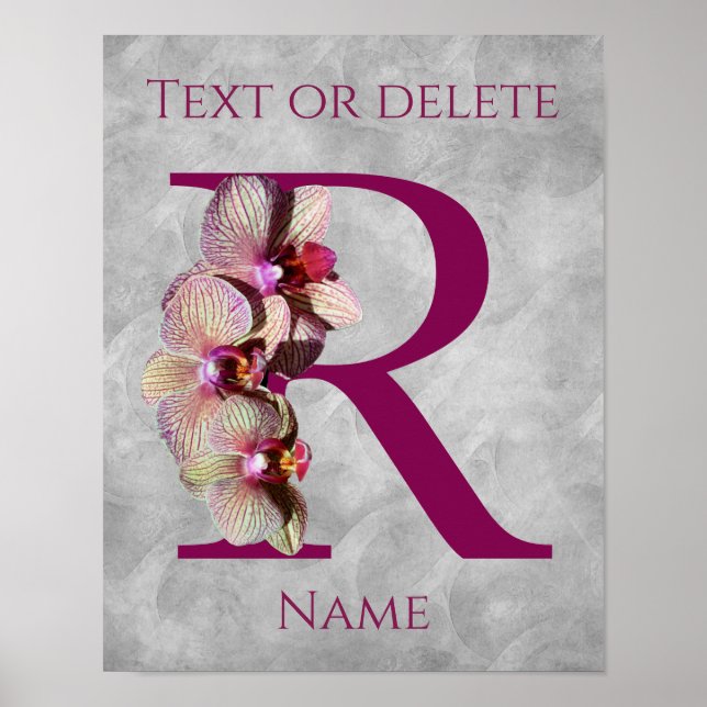 Orchid Elegant Monogram Initial R Personalized Poster (Front)