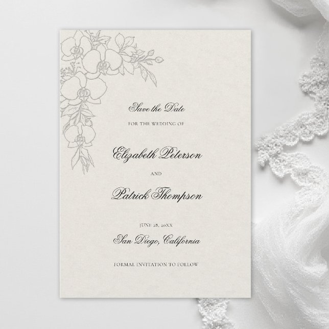 Orchid Elevated Ecru Formal Traditional Wedding Save The Date (orchid wedding save the date formal modern classic traditional black tie parents hosted ecru)