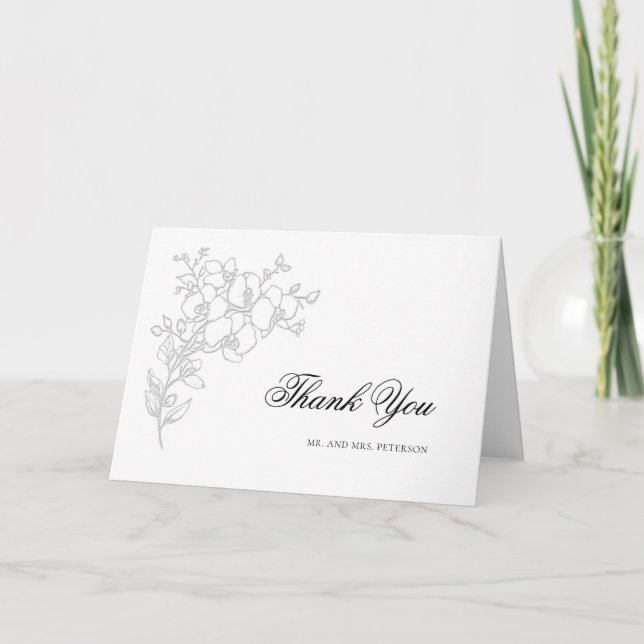 Orchid Elevated White Classic Folded Wedding Thank You Card (Front)