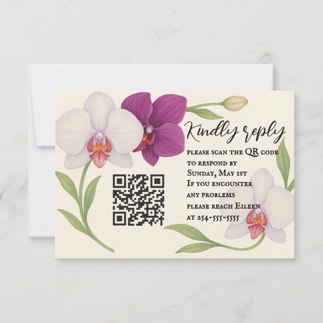 Orchid Embrace QR Code RSVP Card (Front)