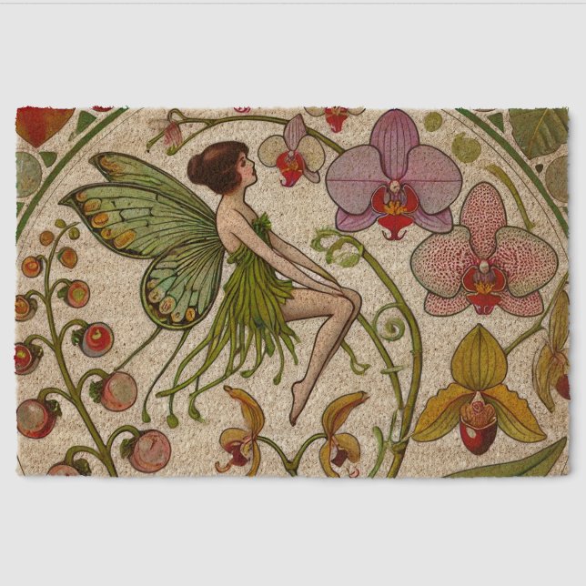 Orchid Fairy Flower Illustration                   Fiber Doormat (Front)