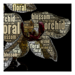 Orchid Floral Blossom Over Black Word Cloud Poster