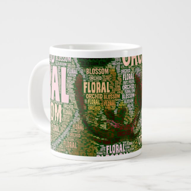 Orchid Floral Blossom Over Green Word Cloud Giant Coffee Mug (Front Left)