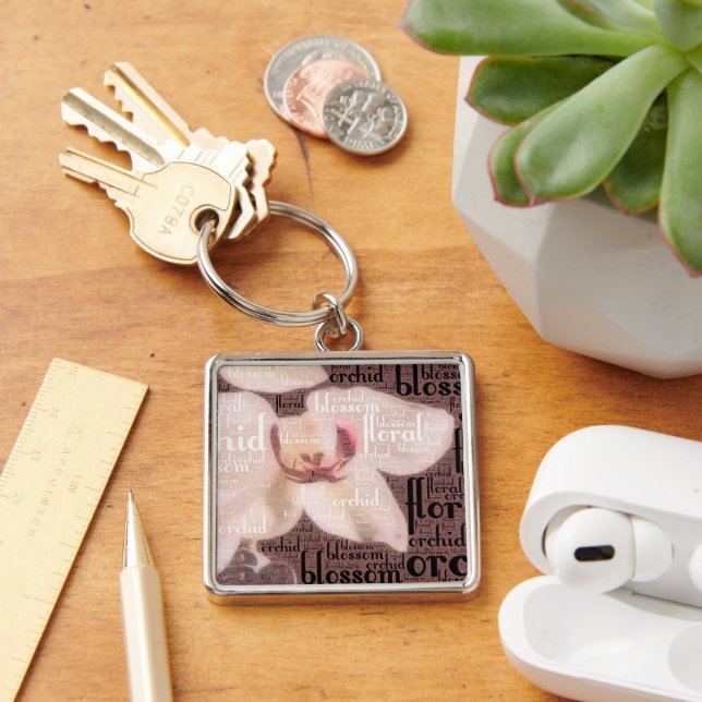 Orchid Floral Blossom Word Cloud Keychain (Desk)