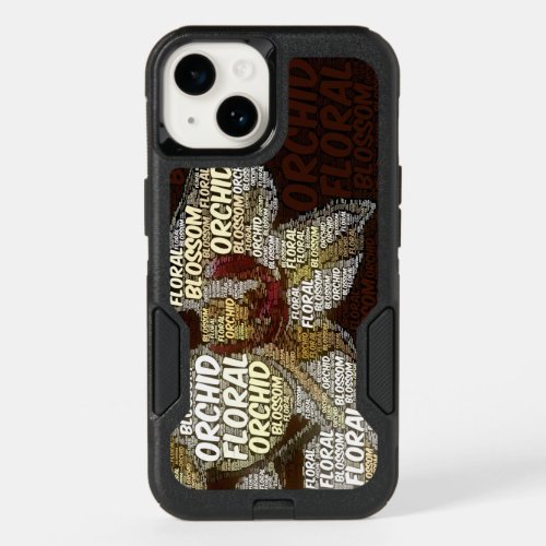 Orchid Floral Blossom Word Cloud Over Burgundy OtterBox iPhone 14 Case