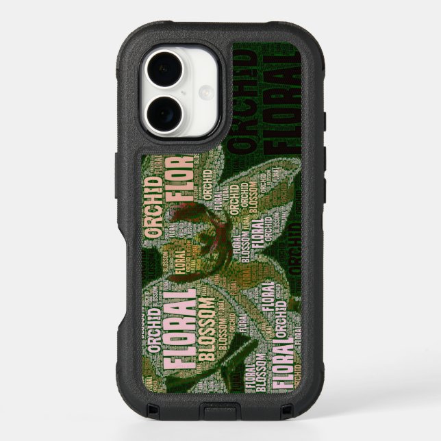 Orchid Floral Blossom Word Cloud Over Green Otterbox iPhone Case (Back)