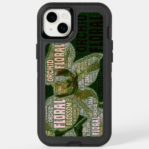 Orchid Floral Blossom Word Cloud Over Green OtterBox iPhone 14 Plus Case