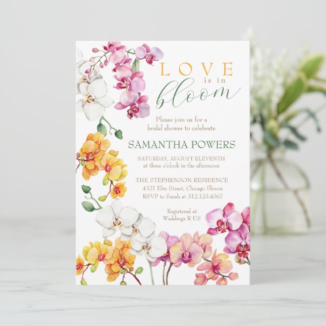Orchid Floral Bridal Invitation (Standing Front)