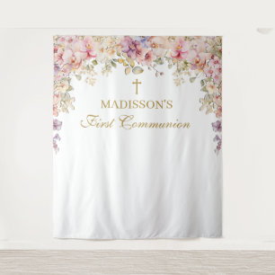 Orchid Floral First Communion Backdrop