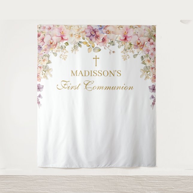 Orchid Floral First Communion Backdrop (Front)