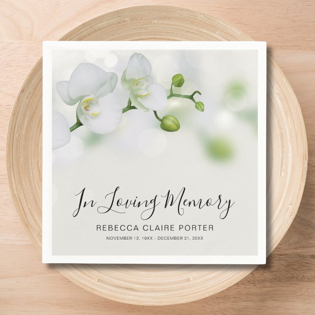 Orchid Floral Photo Memorial Funeral  Napkins (Floral Memorial Napkins)
