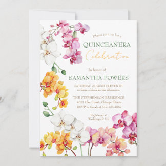 Orchid Floral Quinceañera invitation