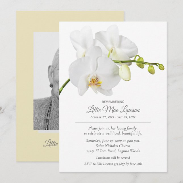 Orchid Floral Remembrance Celebration Photo Invitation (Front/Back)