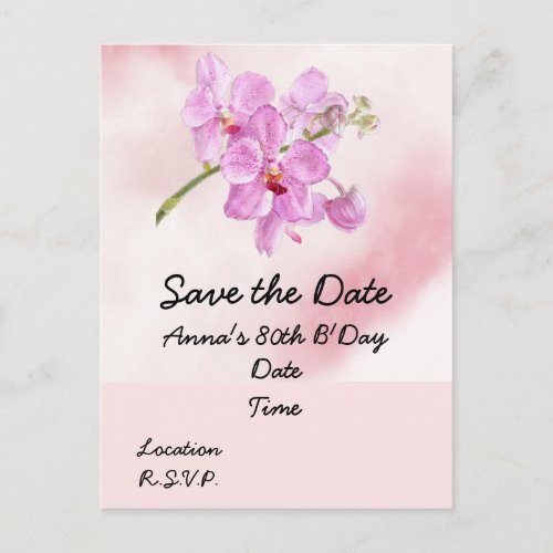 Orchid flower 80th Birthday Save the Date Postcard