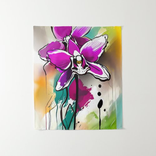 Orchid Flower Abstract Art Floral Colorful Bright Tapestry