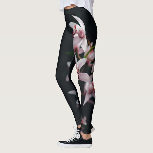 Orchid Flower Black background Leggings (Left)