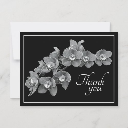 Orchid Flower BlackWhite Black Backdrop Thank You Postcard