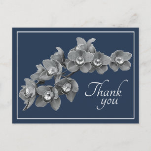 Orchid Flower Black/White Navy Backdrop Thank You Postcard
