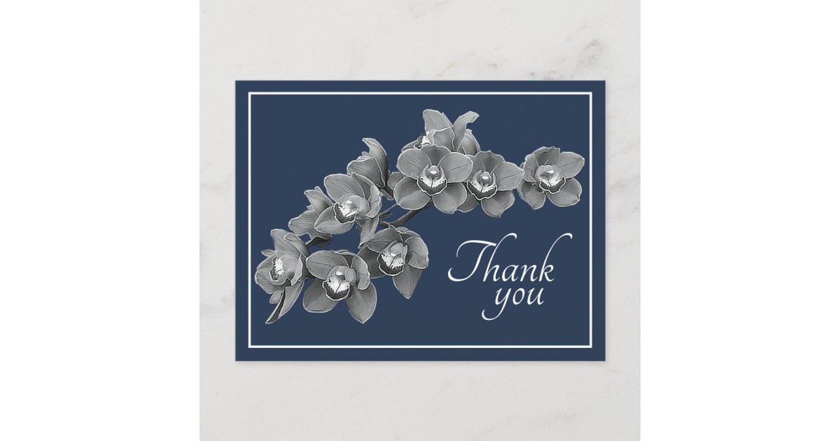Orchid Flower Black/White Navy Backdrop Thank You Postcard | Zazzle