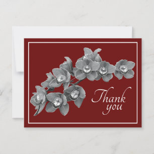 Orchid Flower Black & White Red Backdrop Thank You Postcard