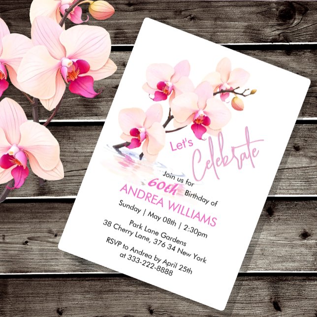 Orchid Flower Blossoms 60th Birthday Invitation (Creator Uploaded)