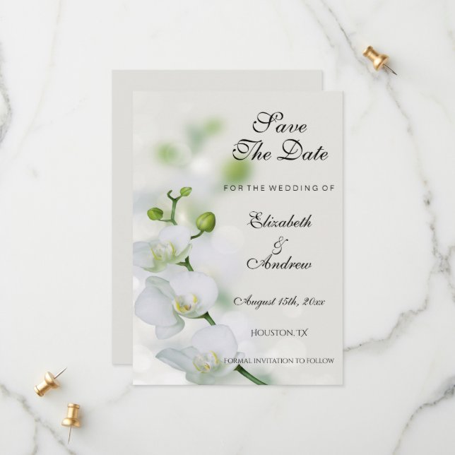 Orchid Flower Blossoms Wedding Save The Date (Front/Back In Situ)