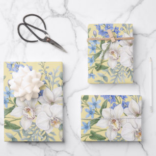 Orchid Flower Bouquet, Watercolor Floral Wrapping Paper Sheets