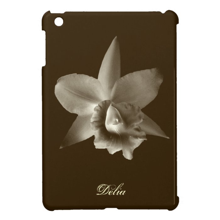 Orchid flower lover floral sepia brown custom name iPad mini cases