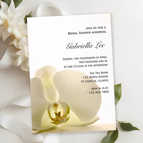 Orchid Flower on White Bridal Shower Invitation