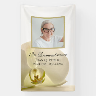 Orchid Flower on White Celebration of Life Funeral Banner