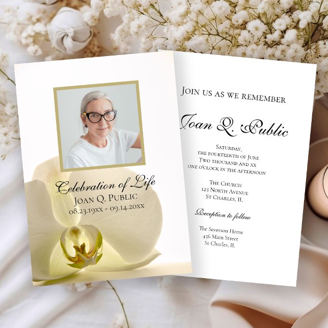 Orchid Flower on White Celebration of Life Invitation (Creator Uploaded)