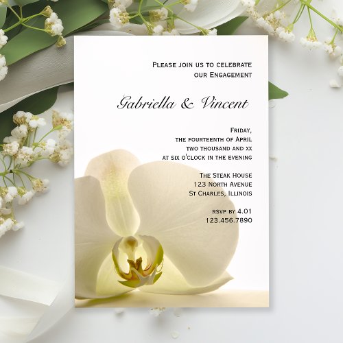 Orchid Flower on White Engagement Party Invitation