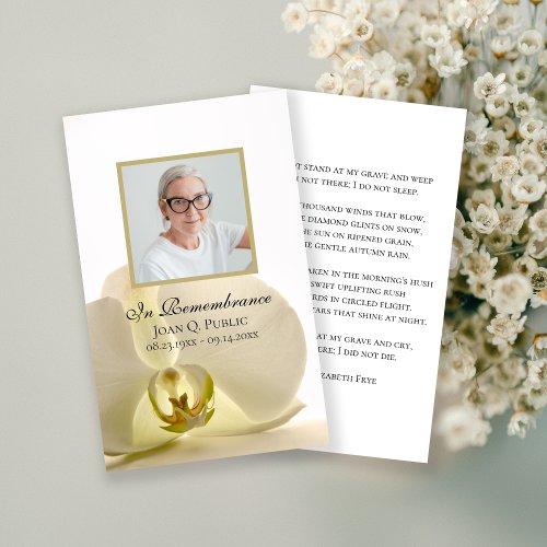 Orchid Flower on White Funeral Memorial Prayer Business Card