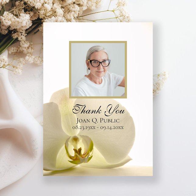 Orchid Flower on White Funeral Memorial Sympathy Thank You Card (Creator Uploaded)