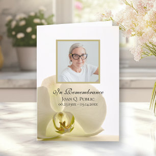 Orchid Flower on White Funeral Service Folded Program