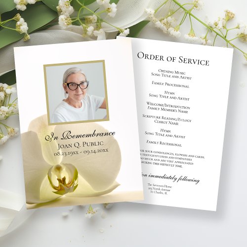Orchid Flower on White Funeral Service Program