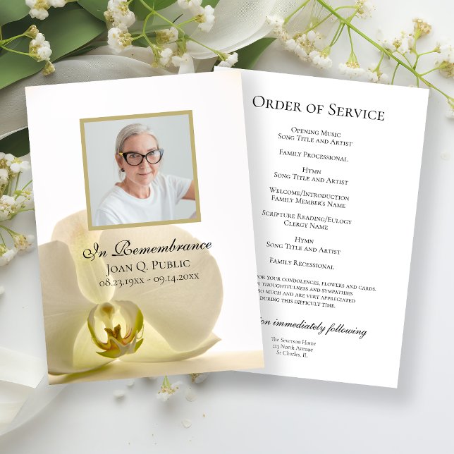 Orchid Flower on White Funeral Service Program (Creator Uploaded)