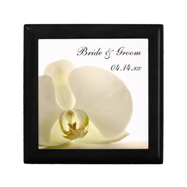 Orchid Flower on White Wedding Gift Box (Front)