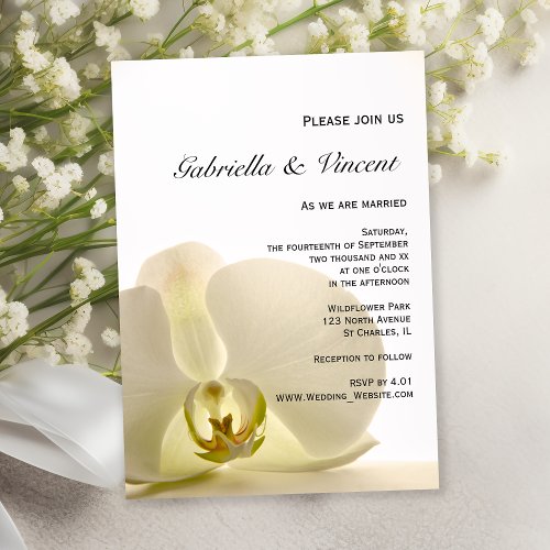 Orchid Flower on White Wedding Invitation