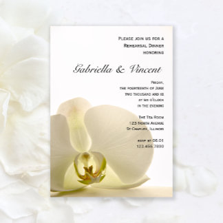 Orchid Flower on White Wedding Rehearsal Dinner Invitation