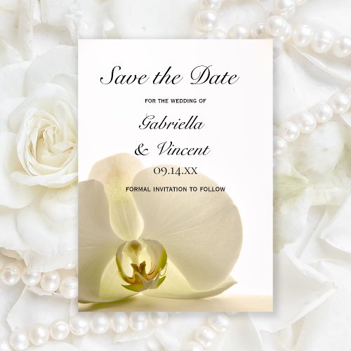 Orchid Flower on White Wedding Save the Date