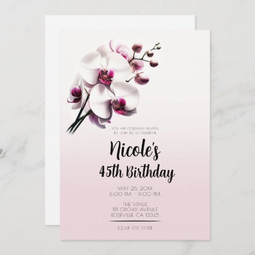 Orchid Flower Pink  White Birthday Party Invitation