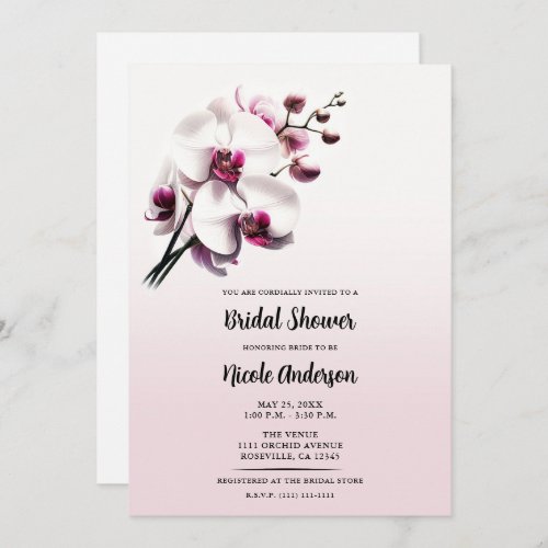 Orchid Flower Pink  White Bridal Shower Invitation