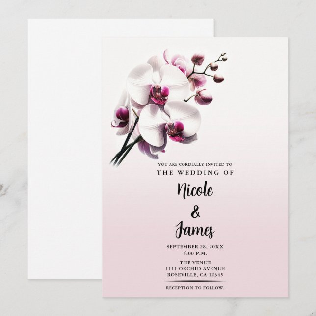Orchid Flower Pink & White Wedding Invitation (Front/Back)