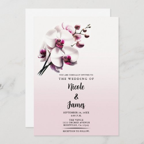 Orchid Flower Pink  White Wedding Invitation