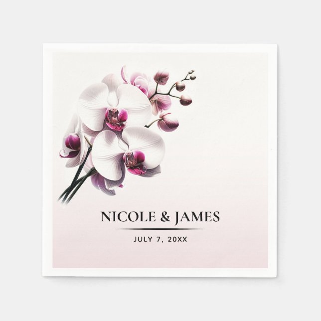 Orchid Flower Pink & White Wedding Napkins (Front)