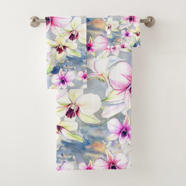 Orchid Flower Purple Hawaiian Bath Towel Set (Insitu)