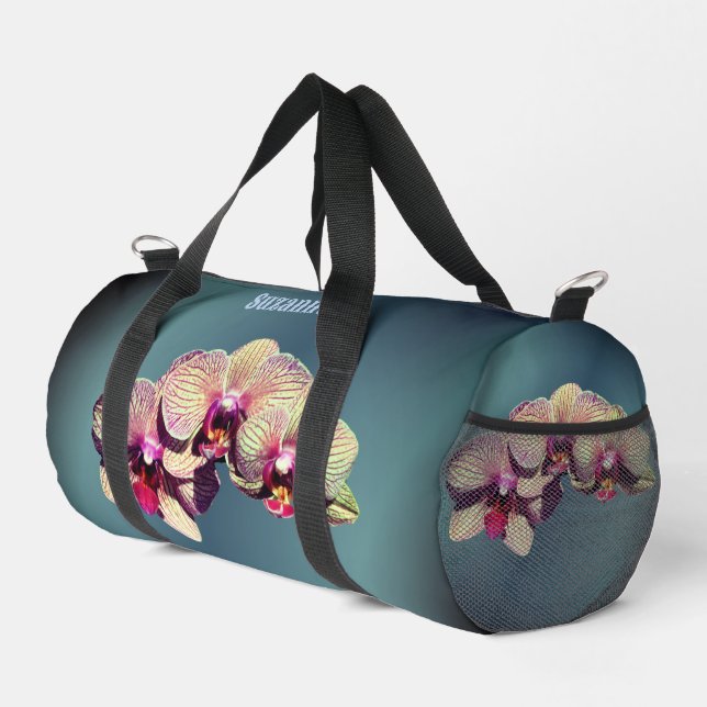 Orchid Flower Trio Personalized Duffle Bag (Right Corner)