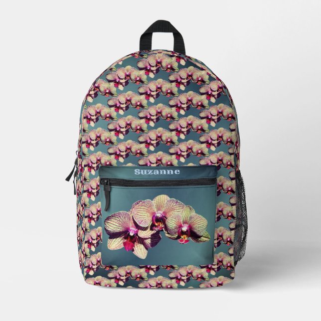 Orchid Flower Trio Personalized Printed Backpack (Front)